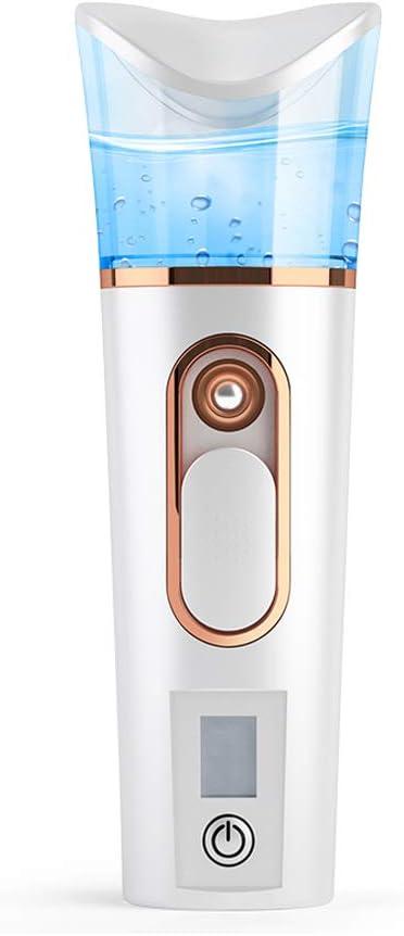 Handy Mist Sprayer with Skin Analyzer Moisture Tester, Portable Atomization Eyelash Extensions Steamer Mister, Mini Cool with Large Capacity, Face Moisturizing, Hydration Refreshing(White)