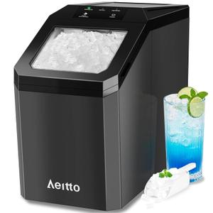 Aeitto Nugget Ice Maker Countertop, 55lbs/24H Ice Machine with 3.6L Water Tank&3.2Lbs Ice Basket, Self-Cleaning Pebble Ice Maker with Stainless Steel Housing for Home Office and Party, Black
