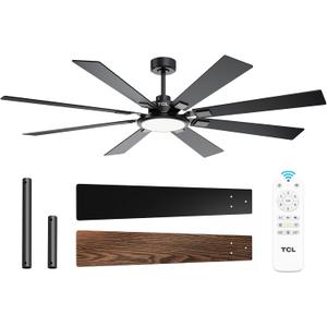 TCL Ceiling Fans with Lights and Remote: 8 Blades, Quiet Reversible DC Motor, Dimmable Super Bright LED, Noiseless Large Modern Fan for Room, Outdoor, Commercial and Industrial Use (Black, 62 Inch)