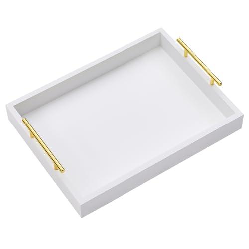 16"x12" Serving Trays with Handles, White Decorative Serving Tray, Ottoman Trays, Living Room, Bathroom, and Outdoors Decorative Trays (White)