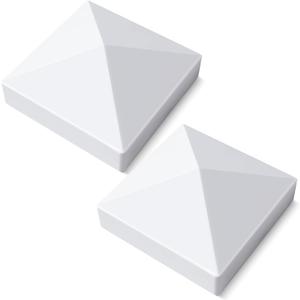 VIVIDA 5" x 5" Vinyl Fence Post Caps, Pyramid PVC Post Cap (Actual 5" x 5"), Waterproof Fence Top Covers for Deck, Mailbox, White, 2 Pack