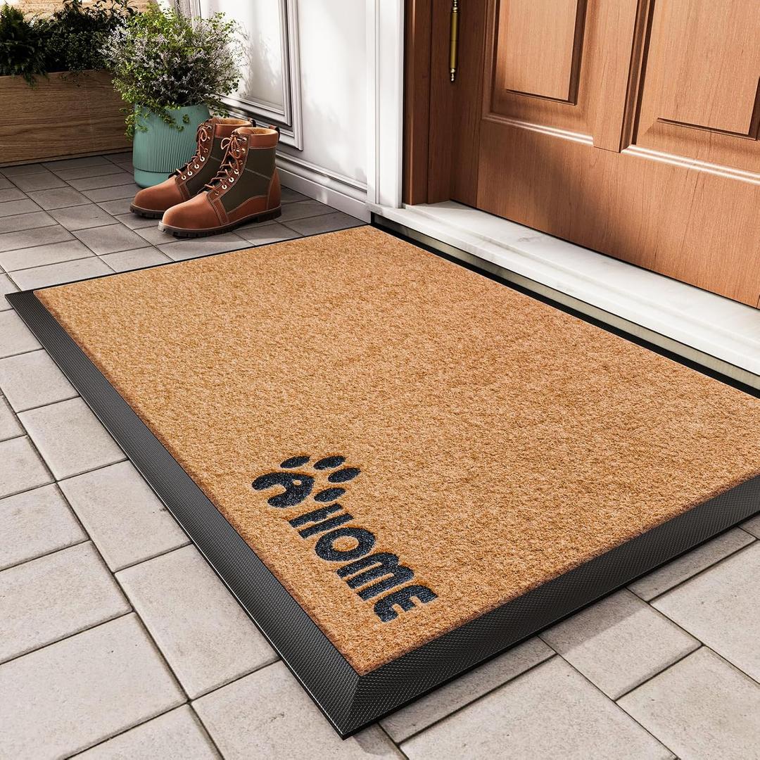 Dirt Trapping Outdoor Welcome Mats, 24x35 Durable Non-Slip Door Mat Outside Entrance, Low Profile Easy Clean Doormat for Patio Porch Front Indoor Entryway, Brown