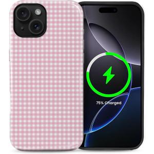 Case Compatible with iPhone 15,Compatible with MagSafe,Durable Shock Protection Phone Case for Girl Women Boy Men - Pink Vintage Plaid Aesthetic