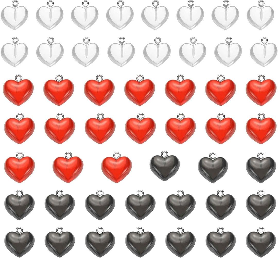 MECCANIXITY Resin Heart Charm, Valentine Love Heart Pendants Transparent Keychains Charm for DIY Jewelry Making Bracelet Necklace Earrings Party Decoration (0.65"x0.67", Black/Red/Transparent)
