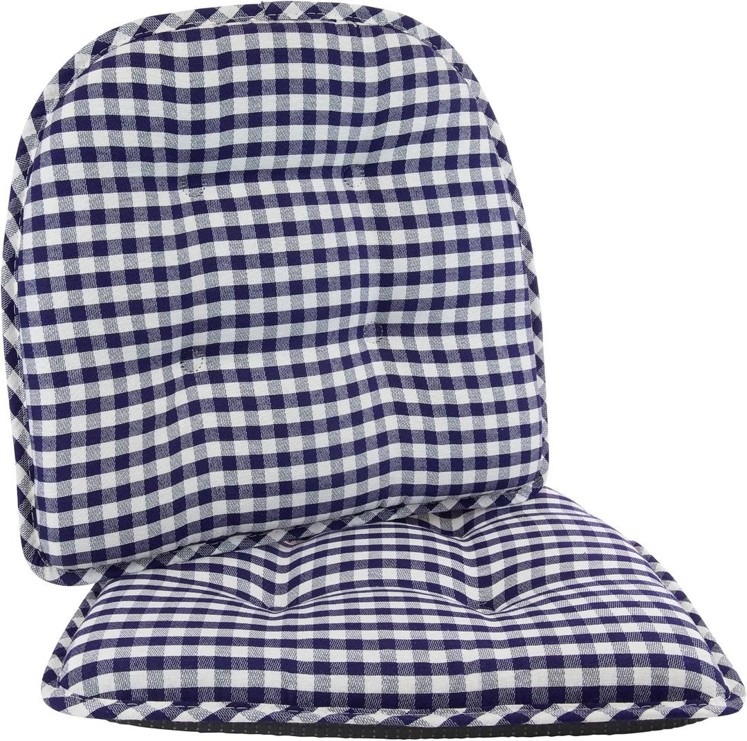 Klear Vu Omega Non-Slip Chair Cushions, Assembled in USA, U-Shaped Skid-Proof Seat Pads for Dining Room, Kitchen, Office, 15"x16" 2 Pack Gingham Navy 2 Count