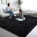 Black Area Rugs for Living Room, 6x9 Fluffy Shaggy Rug Soft Carpets, Rugs for Bedroom Nursery Kids Room Dorm Home Decor Aesthetic