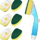 Non Scratch Dishwand Refills Handle, Dish Wand Refill Pack, 6 Heavy Duty Replacement Sponge Heads Set, Soap Dispenser Scrubbers, Dishwashing Scrub Dispensing Brush Pads, Dishwasher Cleaning Tool kit (7 Piece Set, Yellow)