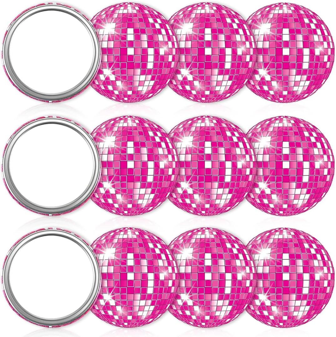 CHUNNIN 12 Pcs Disco Ball Compact Mirror Bulk Hot Pink Party Favors 2.76In Cowgirl Handheld Pocket Mirror Glitter Party Vintage Round Makeup Portable for Girls Women Gift Birthday Bachelorette