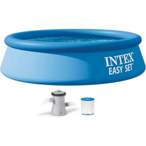 Intex Easy Set 8 ft x 24in Above Ground Pool Set, Round Inflatable Swimming Pool with 330 GPH Cartridge Filter Pump and Type H Cartridge