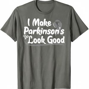 Gift for Parkinson Disease Patients Gray Awareness Ribbon T-Shirt, Grey, L