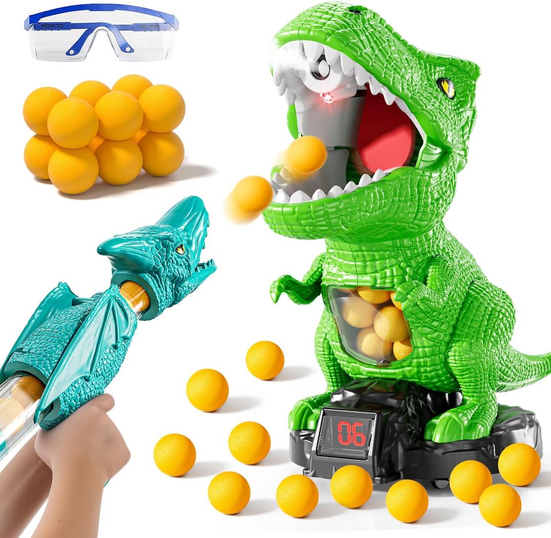 JUKUDAHU Dinosaur Shooting Boy Toys for Kids Age 3 4 5 6 7 8 - Moveable Shooting Game with Scoreboard, Light and Sound, 12 Foam Balls, Boy Toddler Toys 5-7 6-8 8-10, Competition Game Gifts (Green)
