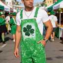 ZenGents Mens St. Patrick's Day Overalls 3D Green Irish Shamrocks Summer Shorts Bib Cool Graphic Jumpsuit Outfits for Men M