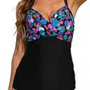 Halcurt Women's Twist Front Tankini Swim Top Only V Neck Loose Fit Bathing Suit Push Up Swimsuit Top Multicolor Dots S