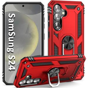 S24 Case,S25 Case, for Samsung Galaxy S24/S25 6.1 inch Case,with Kickstand Ring,Adjustable Stand,Military Grade,Heavy Duty Protection,Shockproof,Anti-Fingerprint,Support Magnet Car Mount,Red