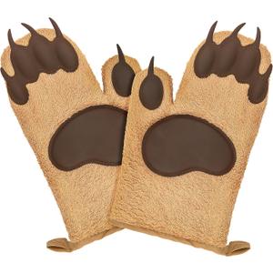 Fairly Odd Novelties FON-10278 Bear Oven Mitts Set Funny and Cute Kitchen Mittens/Potholders for Baking Christmas or Everyday Cooking Gloves, One Size Brown
