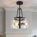 kudos Matte Black Semi Flush Mount Ceiling Light, 3-Light Modern Glass Ceiling Light, Foyer Kitchen Ceiling Light Fixtures for Living Room Bedroom Hallway Entryway, KDCL18-BK