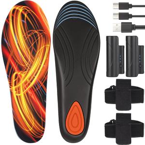 Heated Insoles, Heated Insoles Rechargeable, Foot Warmers with 3 Heating Levels, for Men and Women, Skiing, Hunting, Hiking, Camping, Outdoor Winter Use, Washable and Trimmable (S: 4-7.5)