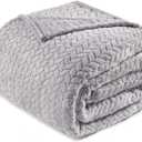 Exclusivo Mezcla Light Grey Fleece Queen Size Blanket for Bed, 90x90 Inches Soft Cozy 3D Decorative Jacquard Flannel Blankets, Lightweight Fuzzy Plush Warm Blankets for All Seasons