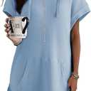 DOKOTOO Oversized Tshirts for Women Waffle Short Sleeve Shirts Drawstring Hoodies Waffle Knit Tops Side Slit Top with Pockets S