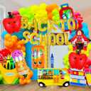 2 x Back to School Balloons, School Bus Pencil Apple Crayon Foil Mylar Balloon for Back to School Supplies, Kindergarten Party Decorations