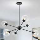 KoKo&Yukina 6-Light Globe Sputnik Chandelier Modern Black Sputnik Chandelier Mid Century Pendant Light Matte Black Finished with Clear Globe Glass Lampshade Chandeliers for Dining Room Kitchen Bedroom