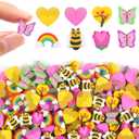 120pcsMini Cute Pencil Erasers for Kids Bulk Jelly Heart Bee Butterfly Rainbow Cute Small Erasers for Kids School Exchange Holiday Easter Party Supplies Goodie Bag Stuffers