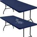 2 Pack 6 Foot Rectangle Elastic Fitted Tablecloth, Waterproof Fabric Table Cover, Washable Polyester Table Cloth for Picnic, Camping, Outdoor (Navy, 30" x 72")