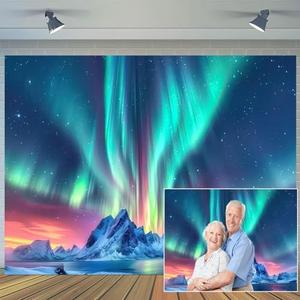 10X6.5FT Northern Lights Backdrop Northern Decorations Aurora Mountains Lake Scenery Starry Sky with Polar Lights Norway Winter Landscape Background Home Decor Photo Booth Studio Props