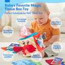 hahaland Baby Tissue Box Toy - Baby Toys 6-12 Months Montessori Toys for 6 Month Old with Textured Tails, Crinkle Tissues, Squeaky, Mirror, Play Silks Sensoy Scarves Baby Gifts 9 Month Old Travel Toys