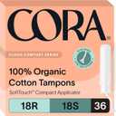 Cora Organic Tampons Multipack (18 Regular, 18 Super Tampons)