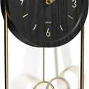 Driini Decorative Wall Clock with Pendulum (Black)  Modern Wood, 3D Gold Numbers, Metal Frame  Small, Unique Wall Clocks for Living Room Decor or Bathroom - Battery Operated, Silent, Non-Ticking