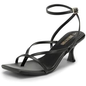 DREAM PAIRS Women's kitten Low Strappy Lace Up Heels Open Square Toe Thong Ankle Strap Heels Sexy Fashion Comfort Dress Shoes Party Sylvestra Pumps Heeled Sandals 6.5