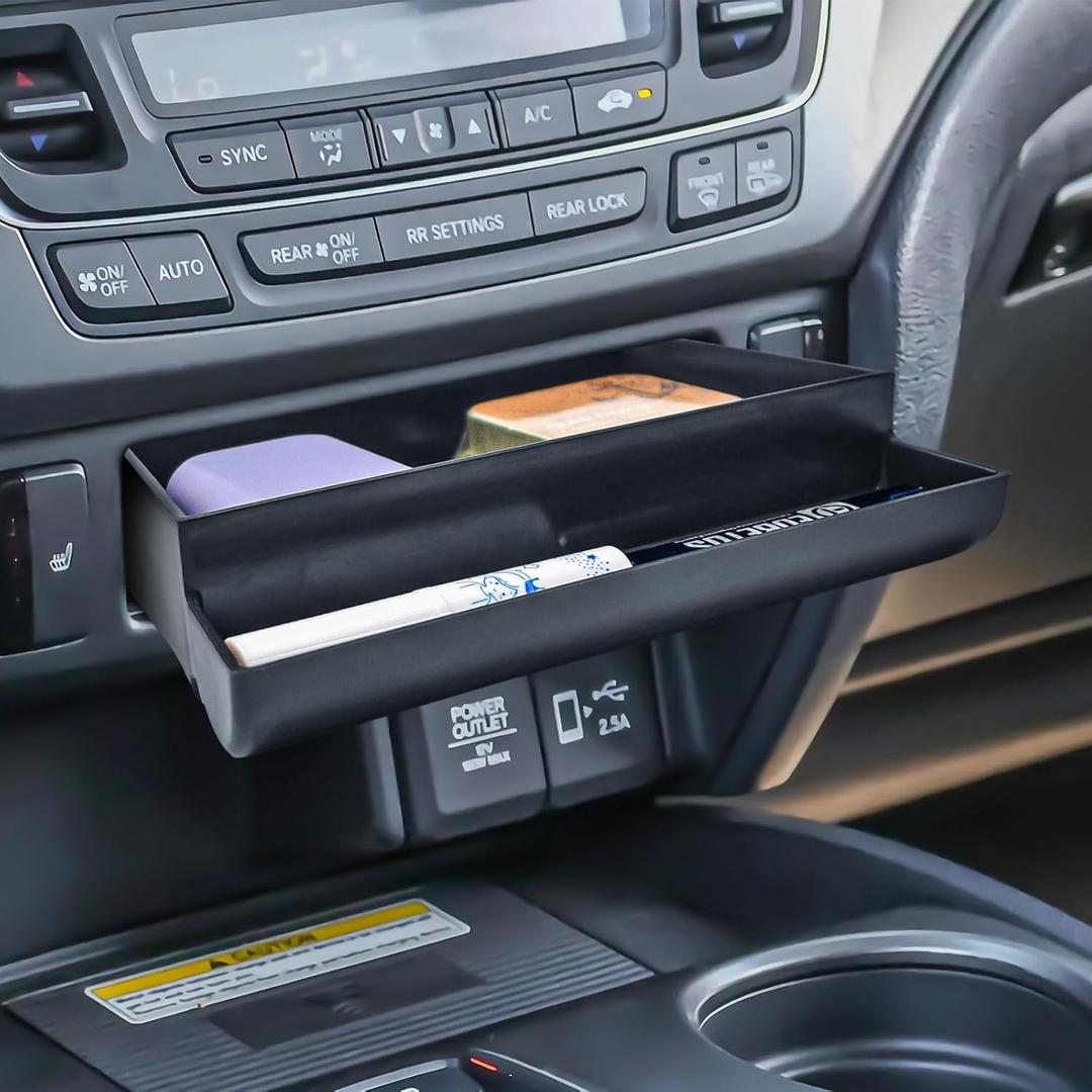 EDBETOS Console Drawer Tray Compatible with Honda Pilot 2016-2022/ Ridgeline 2017-2024/ Passport 2019-2024 Accessories Center Console Organizer Insert Tray Storage Box Coin Container, ABS Black