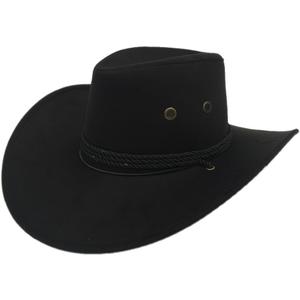 Men's Outback Faux Felt Wide Brim Western Cowboy Hat (Black)