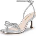 DREAM PAIRS Women's Double Bowknots Heels Open Square Toe Ankle Strap Crystal Rhinestone Dress Sandals for Party Wedding (8)