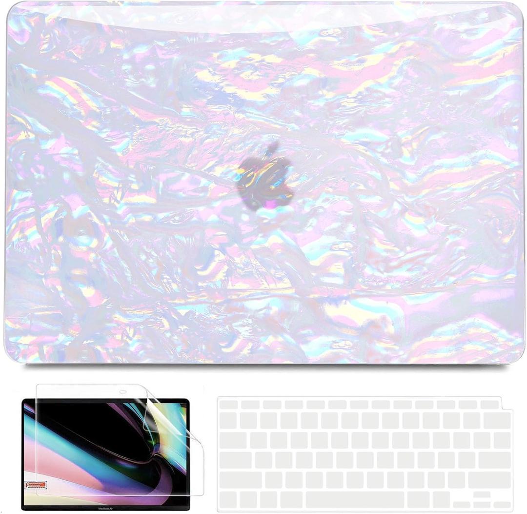 B BELK Compatible with MacBook Air 13 inch Case 2022 2021 2020 2019 2018 M1 A2337 A2179 A1932, Plastic Hard Shell + Keyboard Cover + Screen Protector for MacBook Air 13.3 inch Case, Shiny Iridescent