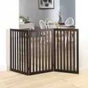 unipaws 36" H Free Standing Pet Gate for Dog Cat, Tall Wooden Dog Gates for Doorway, Stairs, Foldable Pet Fence for The House, Expandable Dog Barrier, Indoor Use, Espresso