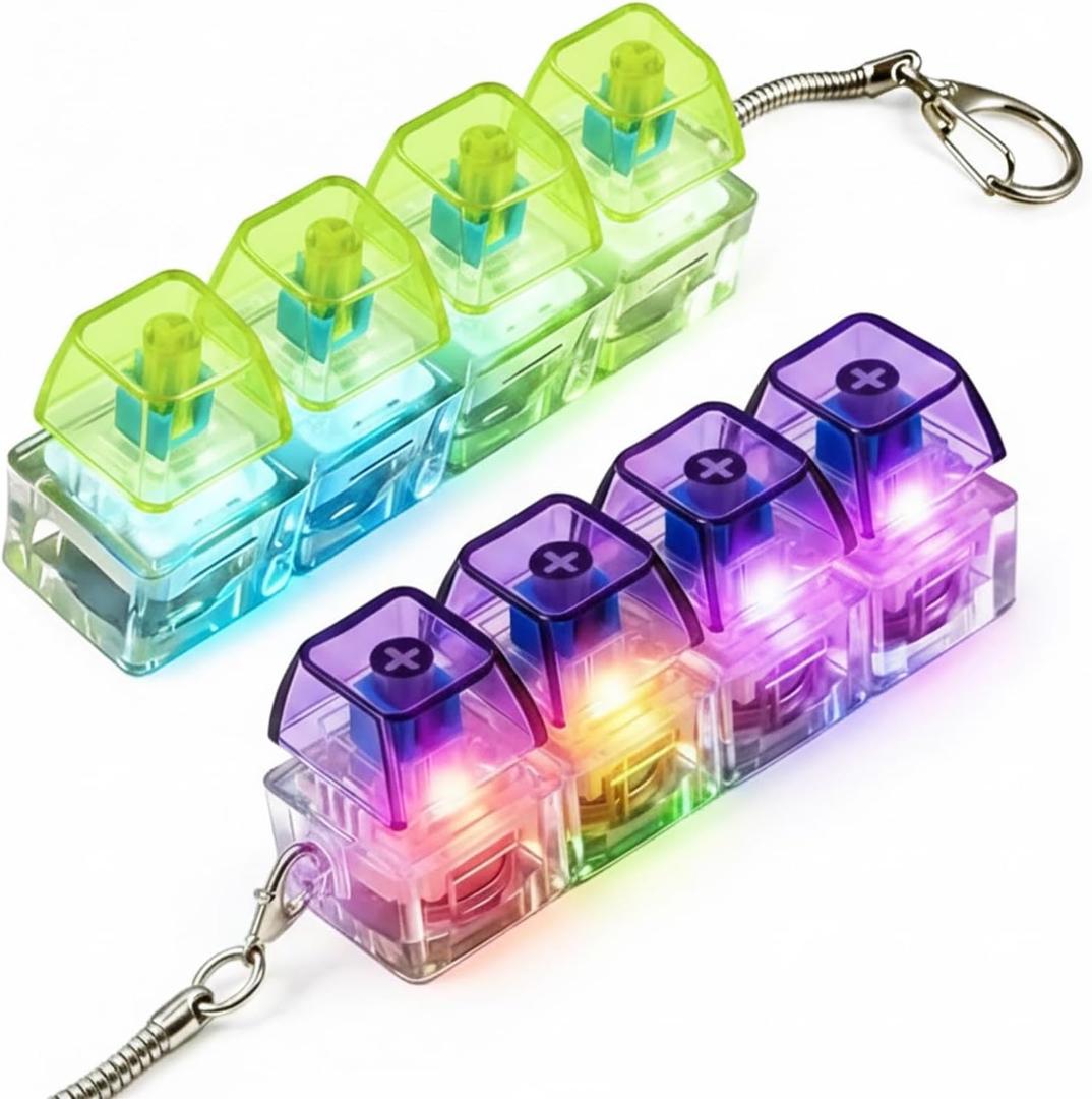 Keyboard Fidget Toy, Keyboard Clicker with LED Light, Keyboard Fidget Keychain, Keyboard Button Finger Clicker for Anxiety Relief (Style-1)