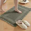 Waffle Bath Mat - Super Water Absorbing Bath Mat Quick Dry, Bathroom Rugs Non Slip Washable with Tassels, Rubber Backed Bathroom Mat for Bathroom Floor, Tub and Shower, 17" x 24", Olive Green
