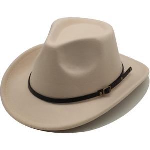 Willheoy Kids Cowboy Hat for Girls Boys Unisex Western Cowgirl Hat with Buckle Belt Wide Brim Fedora Hat Dress Up Costume