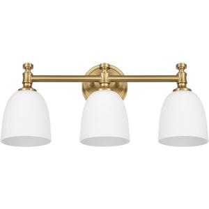 Gold Bathroom Vanity Light, 3-Light Bathroom Light Fixtures Over Mirror, Traditional Vanity Lights for Living Room, Milk White Bell Glass Shades, Standard E26 Base, Aged Brass