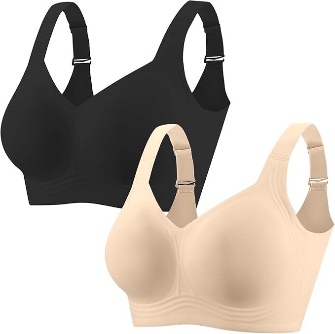 PoseFree Womens Seamless Wireless Supportive Bra Push Up Comfort Soft No Underwire Full Coverage T-Shirt Bra, 2XL