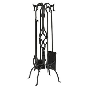 UniFlame, F-1053, 5-Piece Black Wrought Iron Fireplace Tools Set with Center Weave