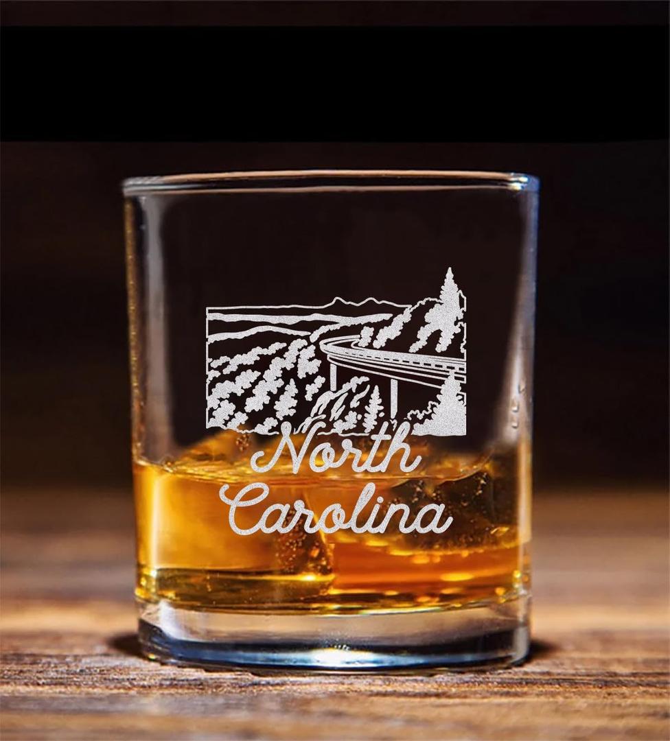 North Carolina State Engraved Whiskey Glass - Moving To North Carolina Gift - Christmas - Birthday - Holiday Gift For Family - Friends