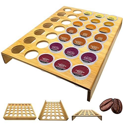 JSWORK Coffee Pods Organizer - Bamboo Pod Holder - Storage for 35 Pods or Capsules - No Assembly - 1.65” Per Slot - For Counter Top Coffee Station & Kitchen Drawer - 0.3-Inch Thick - 15.7x12x2”
