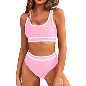 BMJL Women's High Waisted Bikini Sets Sporty Two Piece Swimsuits Color Block Cheeky High Cut Bathing Suits XL
