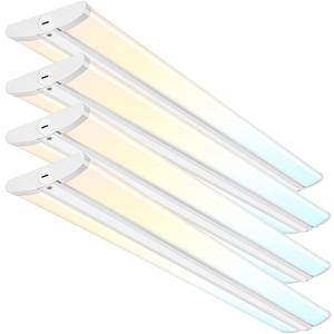 hykolity 4FT LED Wraparound Light with 3 Wattages/3 Lumens/3 CCT Selectable,55W/65W/75W,5500lm/6500lm/7500lm,3000K/4000K/5000K Flush Mount Ceiling Light for Office Kitchen, ETL, 4 Pack