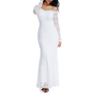 LALAGEN Women's Floral Lace Long Sleeve Off Shoulder Wedding Mermaid Dress (Large, White1)