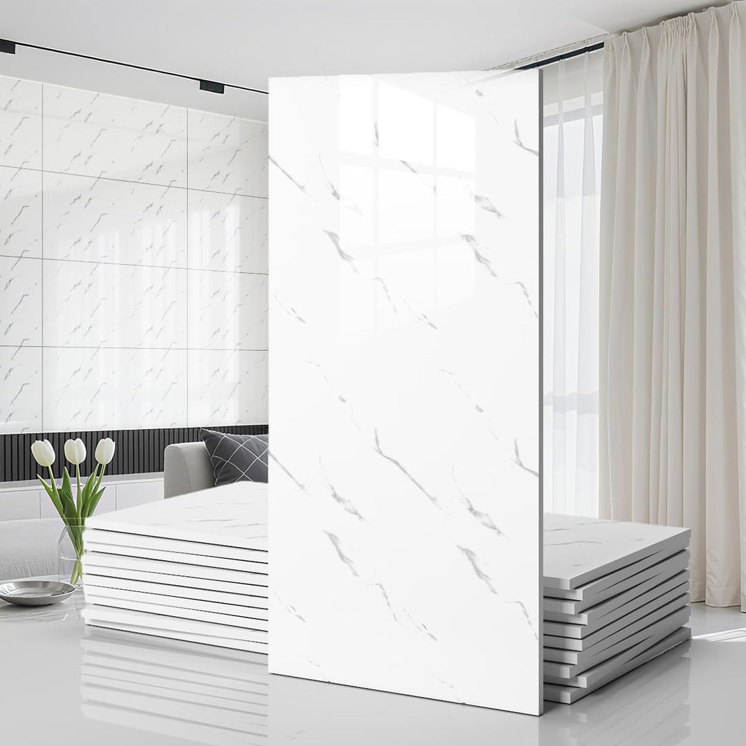 10 PCS Marble Peel and Stick Wall Panels, PVC Self Adhesive Backsplash Tile, 23.6"x11.8" Thick Waterproof Wall Sticker for Bathroom, Kitchen, Living Room, Style4