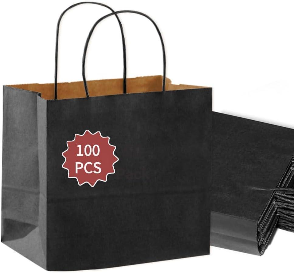 COGLARING Black Gift Bags with Handles Bulk 100 Pack, 13x7x14 Inch for Shopping, Retail, Merchandise Packaging - Eco-Friendly Durable Paper Bags